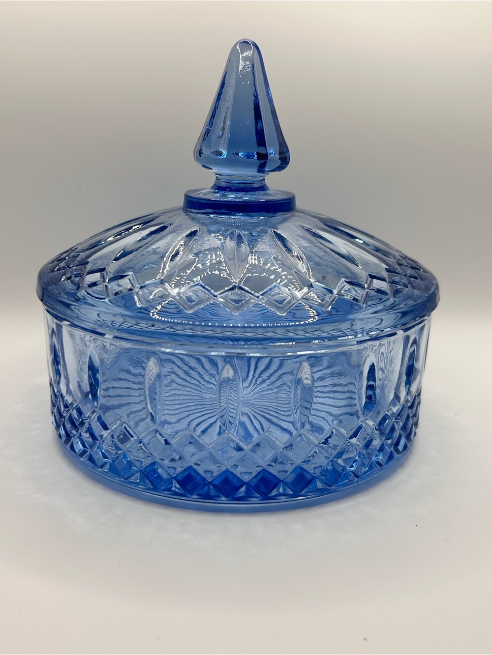 Vintage Indiana Glass Princess Ice Blue Covered Candy Dish – 1960s Pressed Glass